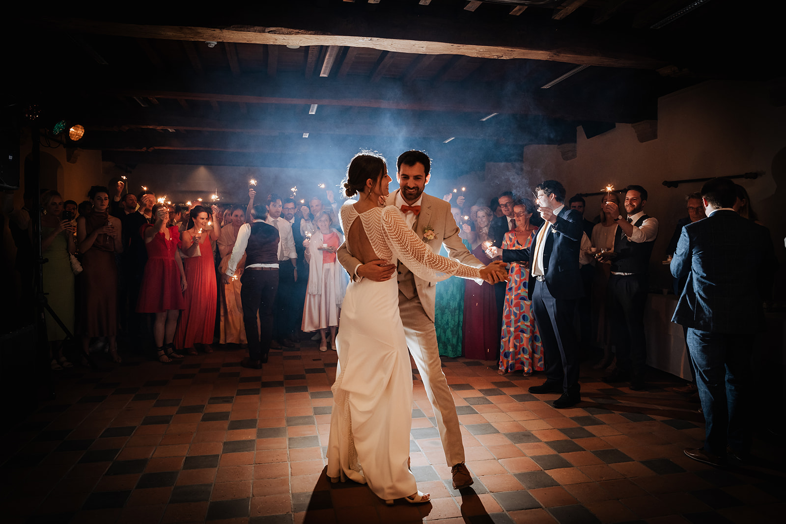 First dance by candlelight and sparklers