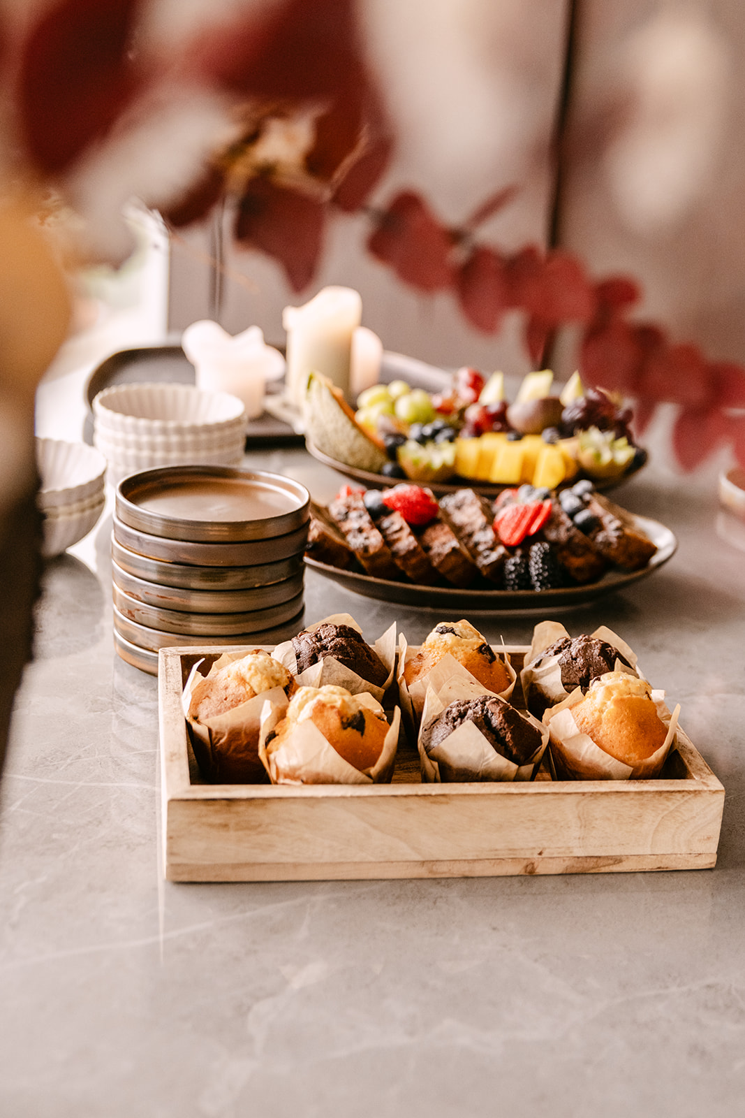 Sweet corner with muffins and fruit