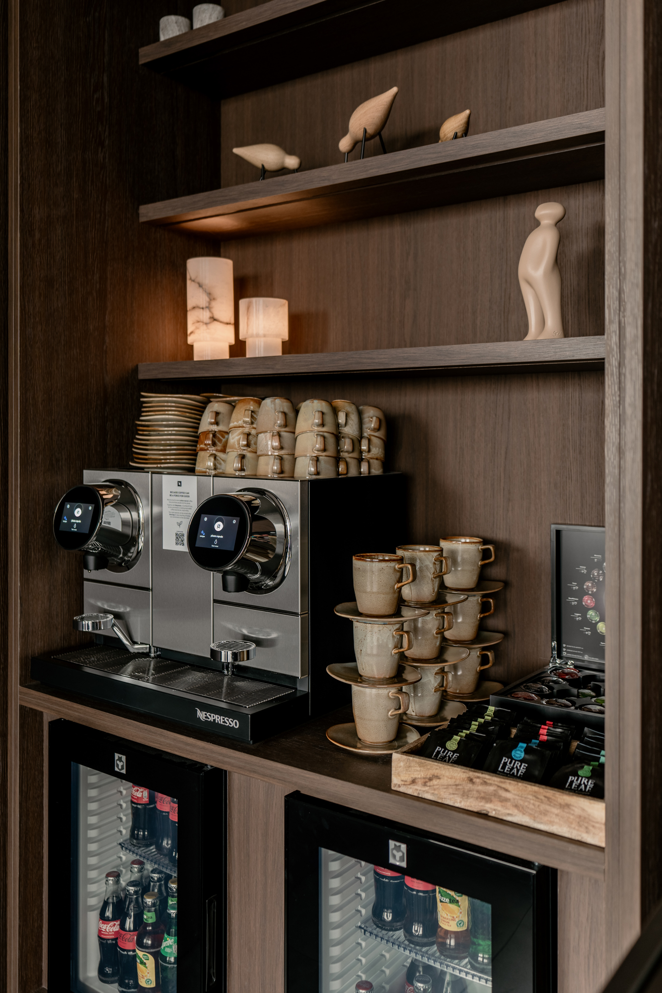 Coffee corner with Nespresso machine and soft drinks at Sky Venue