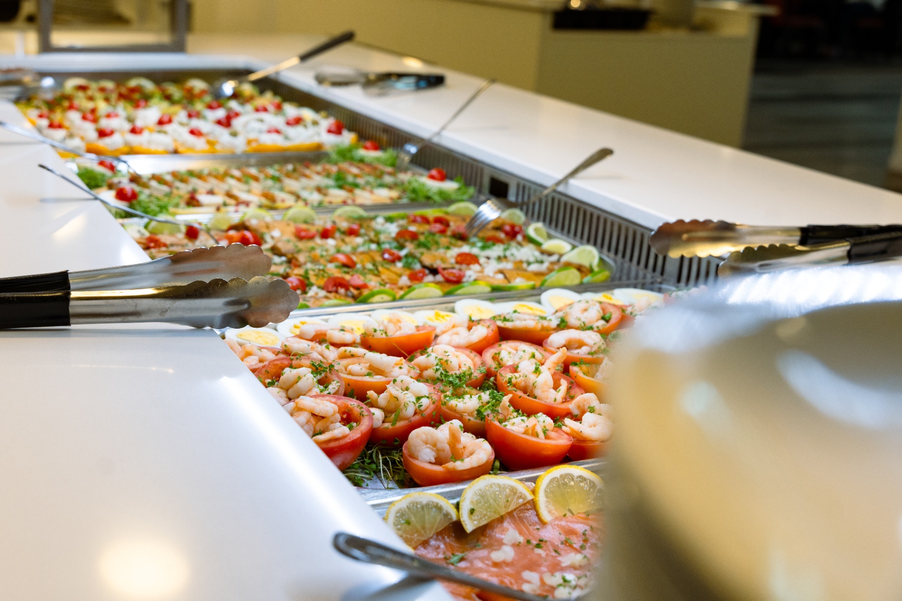 Festive buffet with fresh prawns and salmon
