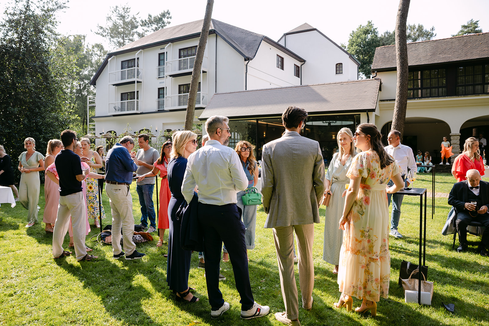 Guests on the lawn during the wedding reception
