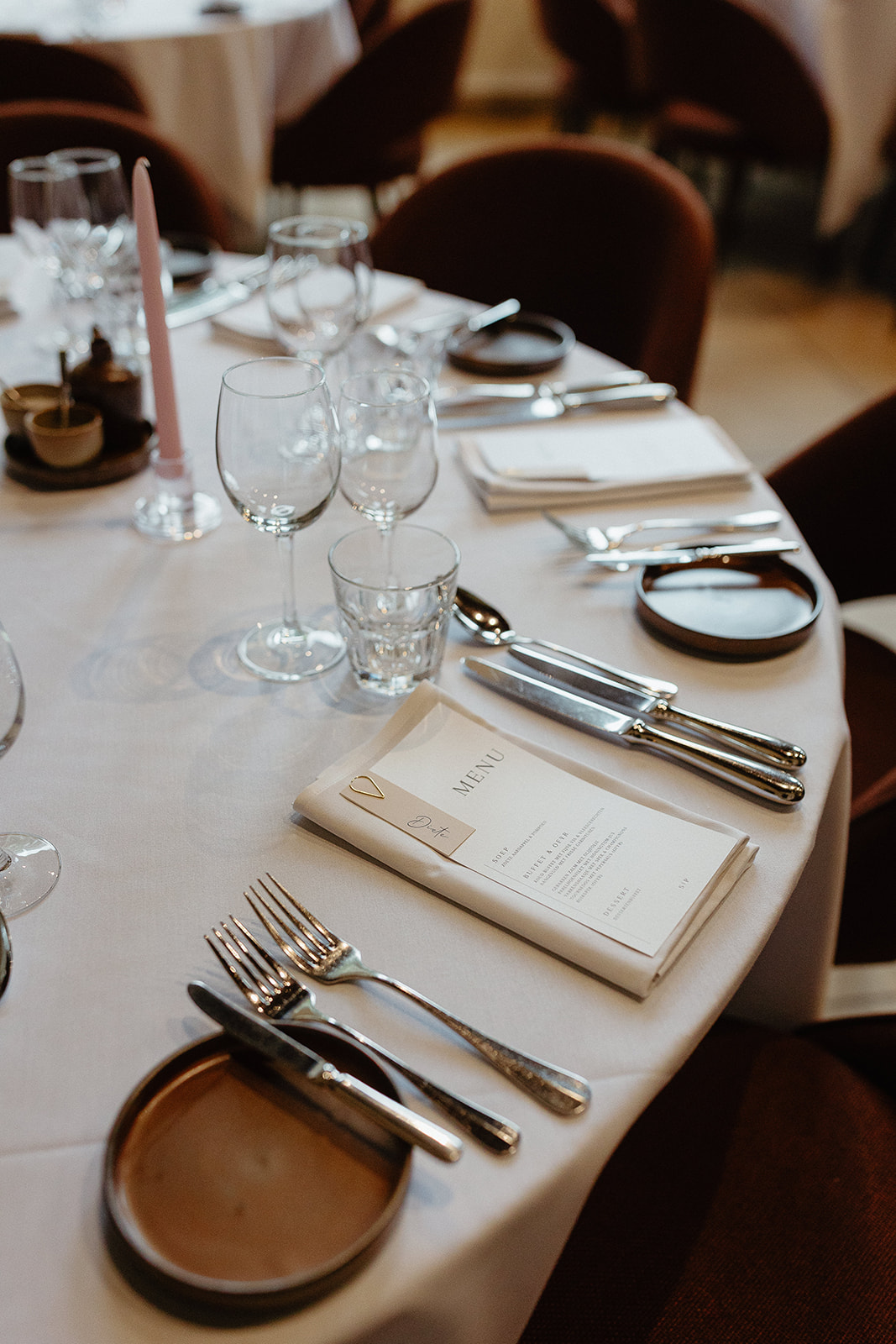 Festively decorated table with menu